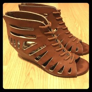 Lace Up Faux Leather Wedges